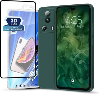 Produktbild von Hülle für Xiaomi 13 Lite 5G mit 9H Displayglas Displayschutz Plus Case Cover Bumper Silikon Softgrip Schutzhülle Farbe: Grün
