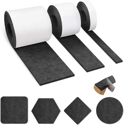 Produktbild von Selbstklebende Filzgleiter, 3 Rollen in verschiedenen Größen, schwarzer Filz, 100 cm x 10 cm, 100 cm x 5 cm, 100 cm x 2 cm, Schutz für Möbel
