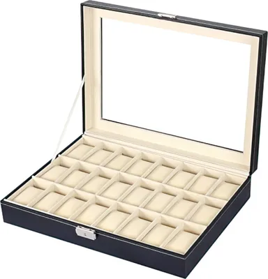 Produktbild von Sinoba Uhrenkoffer Uhrenbox Schaukasten Uhrenkasten Uhrenvitrine Leder-Look Echtglas-Fenster für 24 Uhren