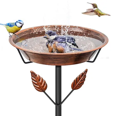 Immagine prodotto di Abbeveratoio per uccelli, metallo, color marrone retro', forma a foglia, altezza 31,5 pollici, diametro 9,8 pollici