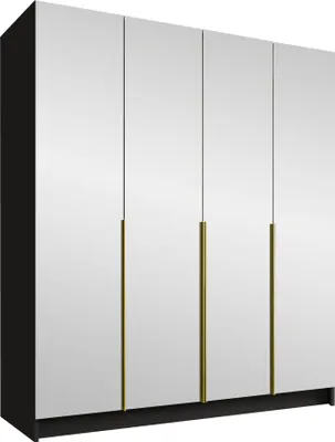 Produktbild von MIRJAN24 Kleiderschrank Santi III, Schlafzimmer, mit Spiegel, Drehtürenschrank, mit Kleiderstange, Modern, Garderobenschrank, Metallgriffe (Farbe: Schwarz / Schwarz + Gold)
