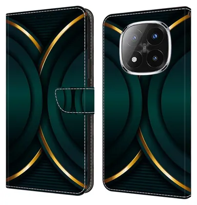 A product image showing a phone case with a dark green and gold abstract design.