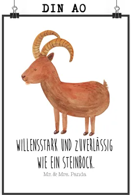 Produktbild von Mr. & Mrs. Panda Bild Sternzeichen Steinbock DIN A0 - Weiß - Geschenk, drucke, Kunstdruck, Ziege, Wandbild, Bock, Geburtstag Januar, Dezember, Steinböcke, Wanddekoration