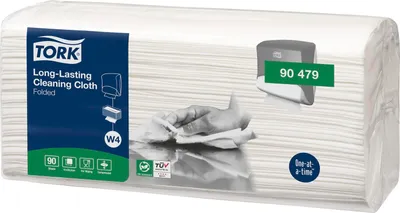 A package of Tork cleaning cloths on a reflective surface.