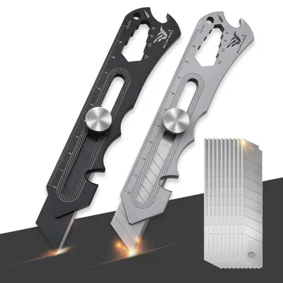 Image de Jeu de deux couteaux de découpe en acier inoxydable, avec 10 lames de rechange, couteau universel, couteau à découpe