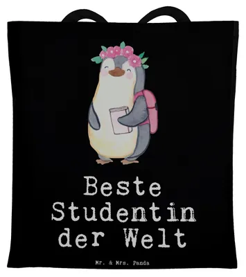 Produktbild von Mr. & Mrs. Panda Tote Bag Pinguin Beste Studentin der Welt - Schwarz - Geschenk, Alumni, Laptoptasche, Uni, Stoffbeutel, Tochter, Tasche, Geschenkidee, Universität, Spaß