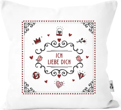 Produktbild von Kissenbezug Geschenk mit Botschaft Weihnachten Geburtstag Muttertag Dankeschön Präsent Kissenhülle Baumwolle Moonworks® Ich liebe dich weiß unisize