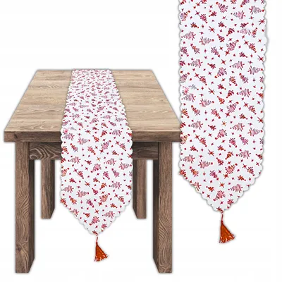 Immagine prodotto di KRUMAD runner da tavola natalizio 180×35 cm - Runner da tavola bianco e rosso con motivo natalizio Festosa decorazione da tavola natalizia per tavolo da pranzo, cucina e soggiorno