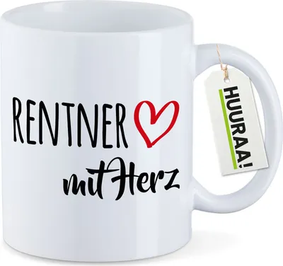 Produktbild von Huuraa Kaffeetasse Rentner mit Herz 330ml Weiß Keramik Kaffeebecher Geschenkidee