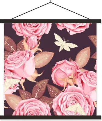 Produktbild von MuchoWow® Textilposter Rosen - Blumen - Rosa 60x60 cm mit schwarzem Rahmen - Posteraufhänger