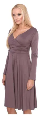 Produktbild von Damen Kleid A-Linie überlappender V-Ausschnitt ; Cappuccino XS/S 34/36