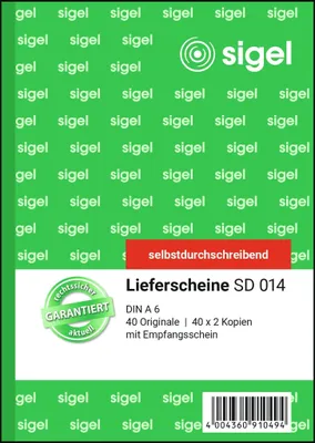 Produktbild von SIGEL SD014 Lieferscheine, mit Empfangsschein, 1., 2. und 3. Blatt bedruckt, A6, selbstdurchschreibend, 3 x 40 Blatt