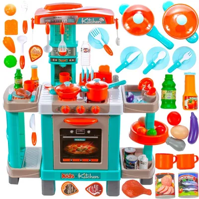 Produktbild von Malplay Kinderküche Spielküche mit 2 Herdplatten Kochgeschirr nLicht und Kochgeräuschen Rollenspiel Geschenk für Jungen Mädchen ab 3 Jahren