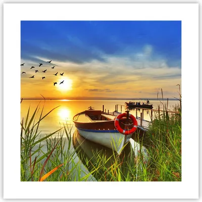 Produktbild von Poster - Poster ohne Rahmen - Boot See Sonnenuntergang Sommer Menschen - 40x40 cm - Wand Bild - Wanddeko - Wandbilder - Kunstposter - Wandposter - Bilder - Kunstdruck - Wandbild - P2XAC40x40-3053
