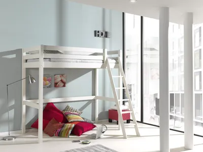 Produktbild von Vipack Hochbett mit Liegefläche 90 x 200 cm Kiefer massiv weiß lackiert