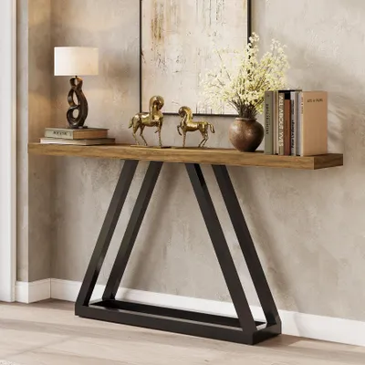 Produktbild von Tribesigns Schmaler Konsolentisch, 160 cm, Metallbeine, Modernes Holz-Design Eingangsbereich, Industrieller Flur-Foyertisch, Braun