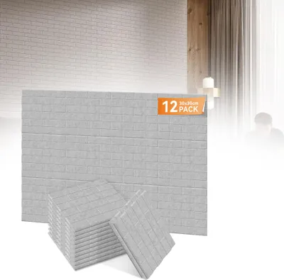 Obrázek produktu pro LZQ sada 12 čtvercových akustických panelů 30x30x0,9 cm samolepicí zvukové izolace cihlového vzhledu světle šedá