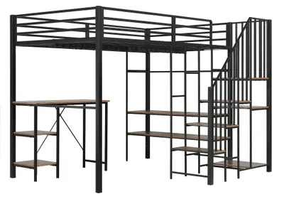 Immagine prodotto di Letto a castello per bambini e adolescenti - Letto multifunzione con armadio angolare - 120 x 200 cm - Realizzato in MDF e metallo - Include una scrivania - Offre spazio di stoccaggio - Colore: nero
