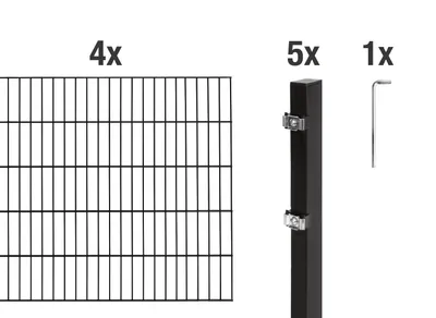 Zdjęcie produktu dla Ogrodzenie panelowe podwójne, zestaw 10 elementów, kolor: matowy czarny, wysokość: 80 cm, długość: 8 m
