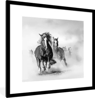 Produktbild von MuchoWow® MuchoWow® Gerahmtes Poster Pferde - Tiere - Illustration 40x40 cm - Poster mit zchwarzem Bilderrahmen - Poster - Plakat im Rahmen
