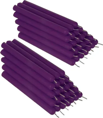 Produktbild von 50x Violett Bienenwachs 12cm Tafelkerzen Ritualkerze Osterkerzen Farbig 36335