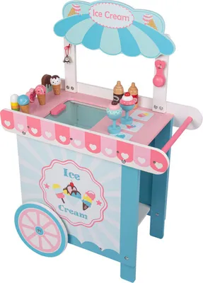 Produktbild von 4iQ Holzeisdiele auf Rädern - Mobiler Eisladen aus Holz Blau Pink 58x30,5x87,2 cm