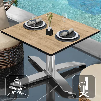 Produktbild von CPTG | Bistro Loungetisch | B:T:H 70 x 70 x 39 cm | Eiche / Aluminium | Klappbar/ Zusatzgewicht | Bistro Loungetisch Gastro Tisch