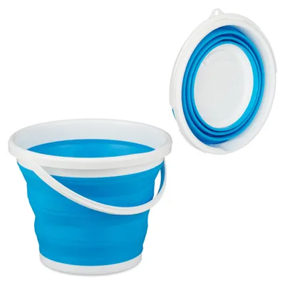 Image de Seau pliable Relaxdays, seau de nettoyage de 10 l, pliable pour un gain de place, seau pliable pour la maison, la voiture et le camping, bleu