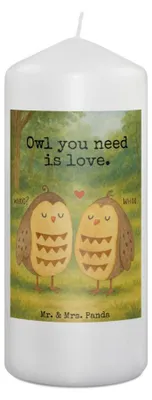 Produktbild von Mr. & Mrs. Panda Kerze Eulen Liebe Design 19 x 8 cm - Weiß - Geschenk, Bedruckte, Eule, Erinnerungslicht, Blockkerze, Stumpenkerze, Wachskerze, Owl, Liebesspruch