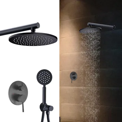 Produktbild von Duschamatur Duschset mit Handbrause Thermostat Wandhalterung Regendusche Wasserfall Duschsystem Schwarz