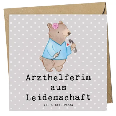 Produktbild von Mr. & Mrs. Panda Grußkarte Arzthelferin Leidenschaft - Grau Pastell - Geschenk, anlasskarte, Spruch, Glückwunschkarte, Krankgeschrieben, Beruf, MFA, Ausbildung, faltkarte