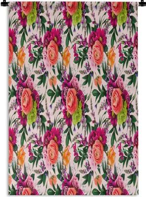 Produktbild von MuchoWow® Wandteppich Wandbehang Blumen - Muster - Farben 120x180 cm Tapisserie Dekoration Wandtuch - Schlafzimmer - Dekorationen für das Haus
