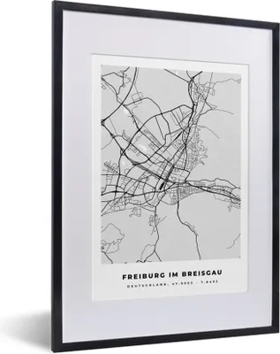 Produktbild von MuchoWow® Gerahmtes Poster Stadtplan - Deutschland - Karte - Freiburg im Breisgau 30x40 cm - Poster mit Schwarzem Bilderrahmen Wandposter Rahmen Foto Bilder - Wandposter Schlafzimmer