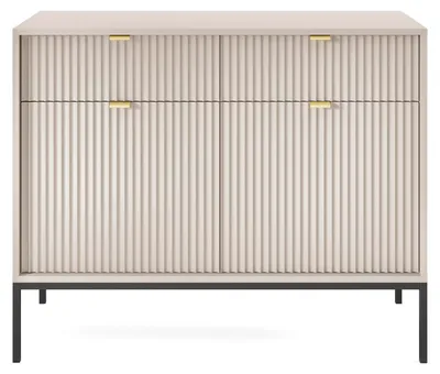 Produktbild von Möbae Lumina KSZ104 Kommode Beige 104 cm – Sideboard modern, 2 Schubladen, 2 Türen, Stauraum, schwarze Beine