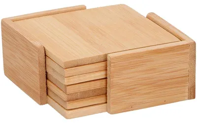 Produktbild von Glasuntersetzer - 6x - inkl. Halter - Untersetzer - Bambus