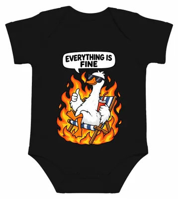 Imagen del producto de Todo está bien. Meme de "Pato Ente Gans Feuer". Sarcasmo, humor, divertido. Llama. Body para bebé, color , talla 0/3 meses
