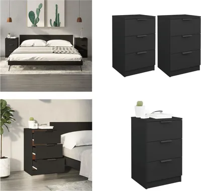Produktbild von vidaXL Nachttische 2 Stk. Schwarz 40x36x65 cm - Nachttisch - Nachttische - Schrank - Nachtschrank