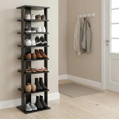 Immagine prodotto di Scaffale verticale per scarpe in legno, 8 ripiani, colore nero