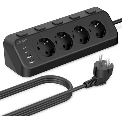 Immagine prodotto di Presa multipla angolare con 4 prese e 4 porte USB, cavo da 2 metri