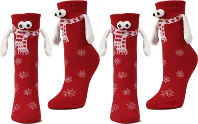Produktbild von 2 Paar lustige magnetische Paarsocken, Weihnachtsgeschenk, weich, bequem, Händchen halten, Augen-Design, elastische Socken