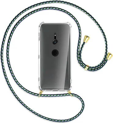 Produktbild von Handykette Backcover-Schutzhülle mit Band (Metall goldfarben) für Sony Xperia XZ2 - grün/blau/weiß