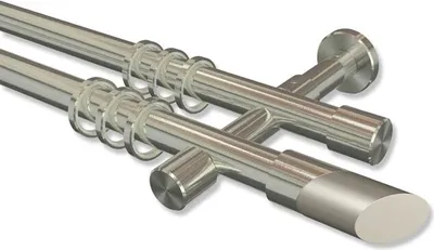 A close-up, studio shot of a double curtain rod system.