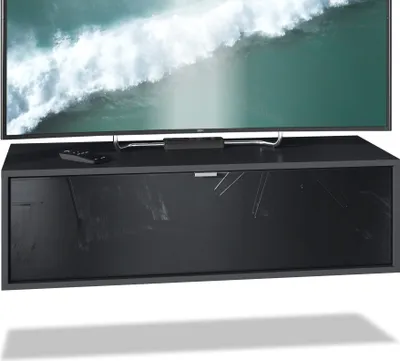 Produktbild von Vladon TV Board Lana 100 Hängeschrank Lowboard 100 x 29 x 37 cm,  Germany, Korpus in Schwarz matt, Fronten in Schwarz Hochglanz | Große Farbauswahl