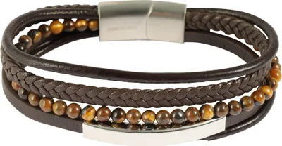 Produktbild von "Nye" Armband aus Kunstleder mit braunem Tigerauge und Gravurplatte, VE-4