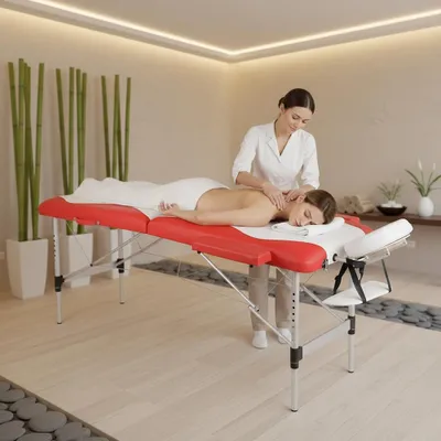 Produktbild von Massageliege 2-Zonen klappbar Aluminium weiß/rot höhenverstellbar Tragetasche