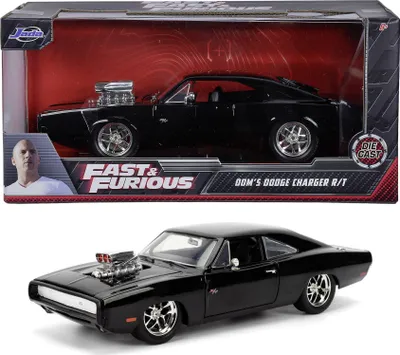 A toy model car in its packaging, with a separate image of the car below.