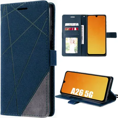 Image de Coque pour Samsung Galaxy A26 5G, Effet Cuir Bleu Marine Antichoc Protection 360°