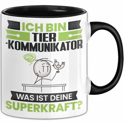 Produktbild von Tierkommunikator Tasse Geschenk für Tierkommunikator Geburtstag Lustiger Spruch Kaffee-Becher Was Ist Deine Superkraft (Schwarz)
