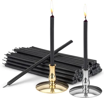 Produktbild von Messing-Kerzenhalter, Höhe: 155mm, 30g, 15cm, Silber und Gold, 52 Stück, tropffrei; Paraffinwachs; Durchmesser: 5,5mm; Höhe: 34mm; Durchmesser: 50mm; Gewicht: 30g; Schwarz