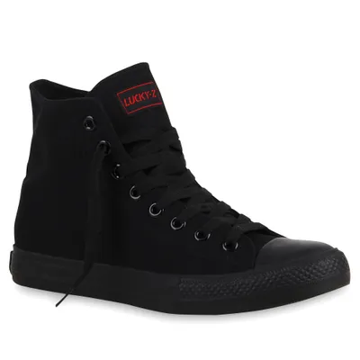 Produktbild von Mytrendshoe Herren High Top Sneakers Schnürer Sportschuhe 72046, Farbe: Schwarz Schwarz Lucky, Größe: 43
